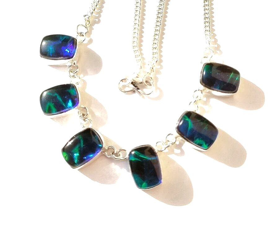 Collar de joyería hecho a mano de plata de ley 925 con piedras preciosas de ópalo trillizos australianos Foto 3 de 4