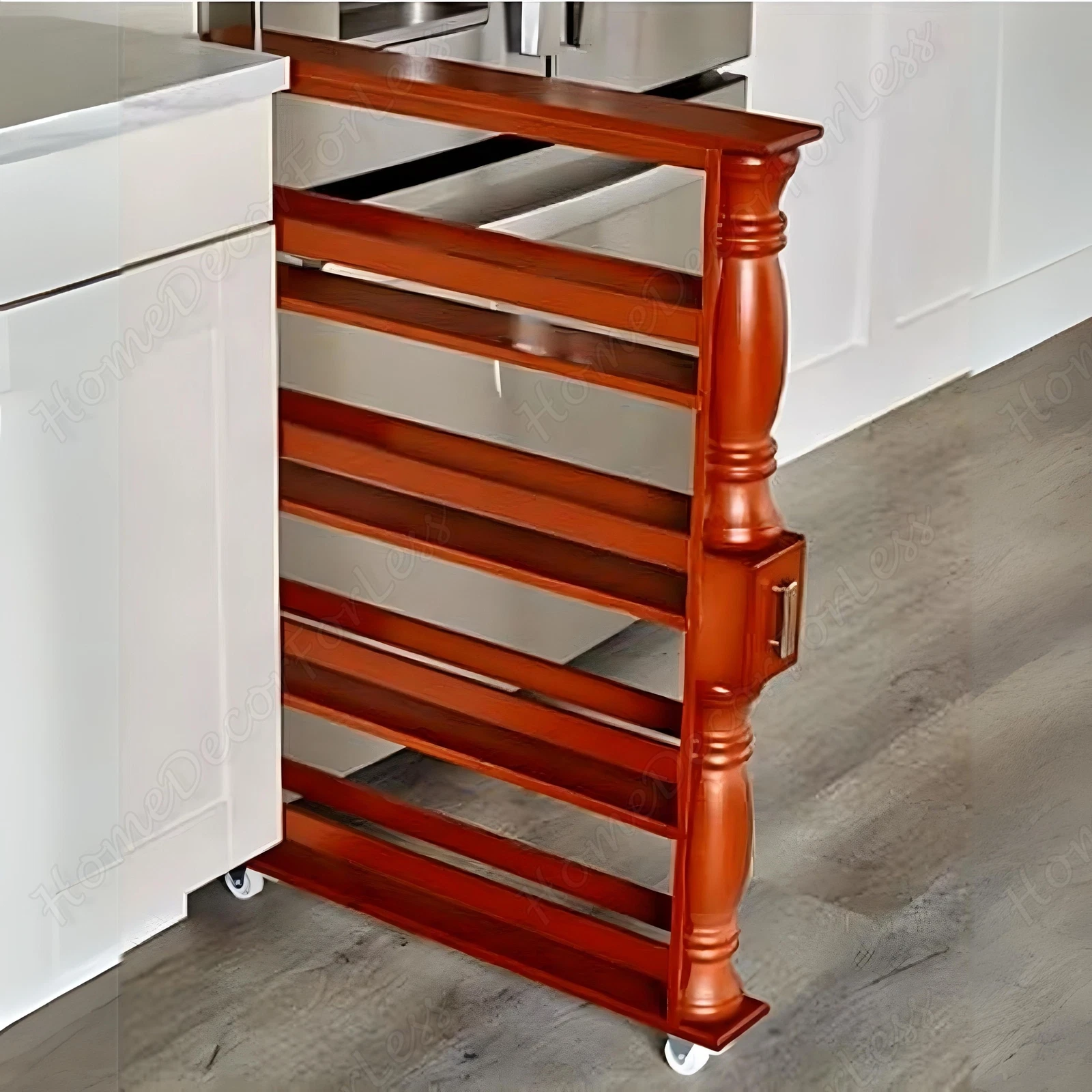 Slim Wooden Rolling Spice Can Rack Cart Space Saver Storage Kitchen Organizer