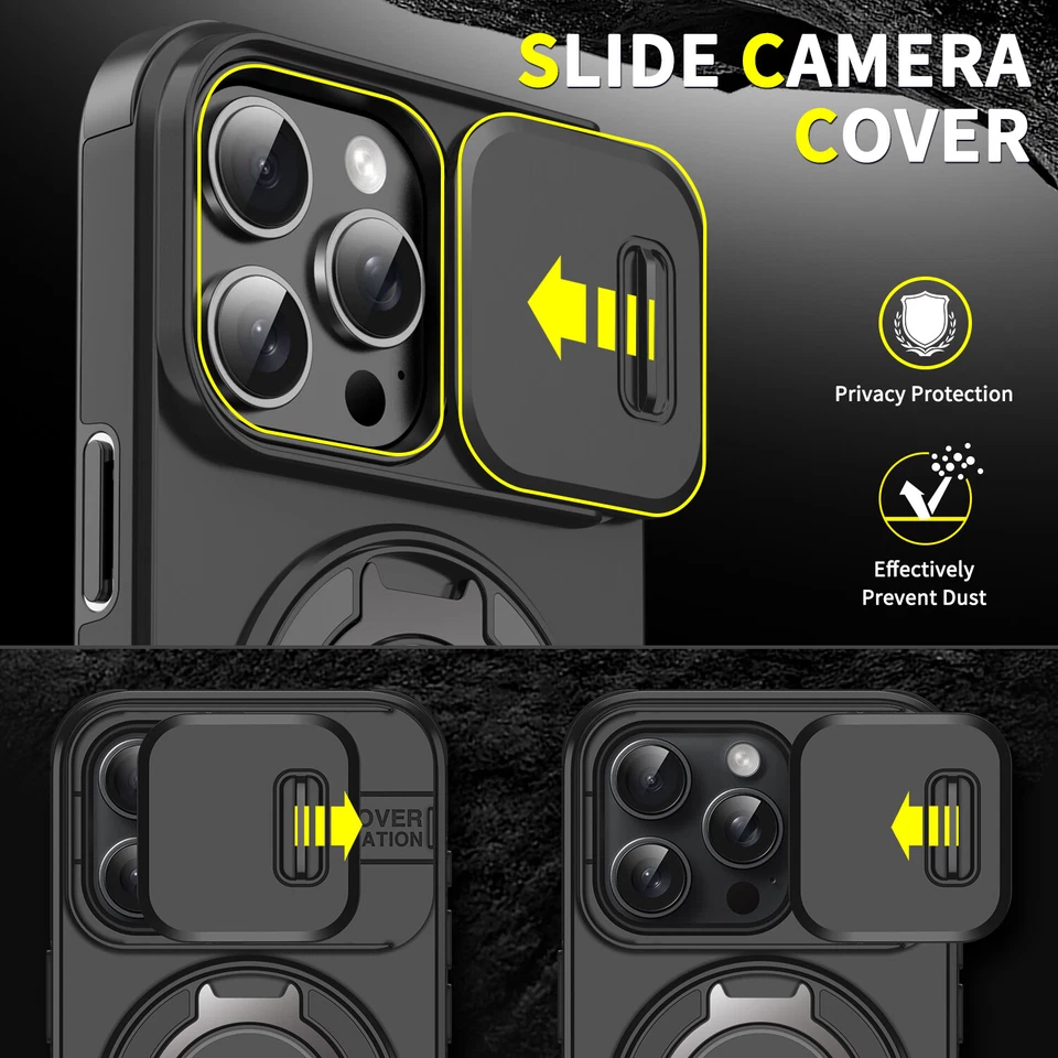 Slide Camera Lens Cover Ring Stand Phone Case For iPhone 17 Pro Max 16 15 14 13 - Image 3 of 4