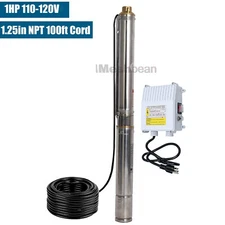 3'' Deep Well Submersible Pump, 1HP 247' 13GPM 110V Stainless Steel 100FT Cord