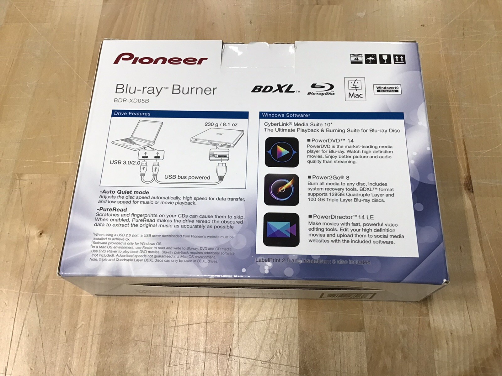 Pioneer BDRXD05B 6x Slim Portable USB 3.0 BD/DVD/CD Burner Black for