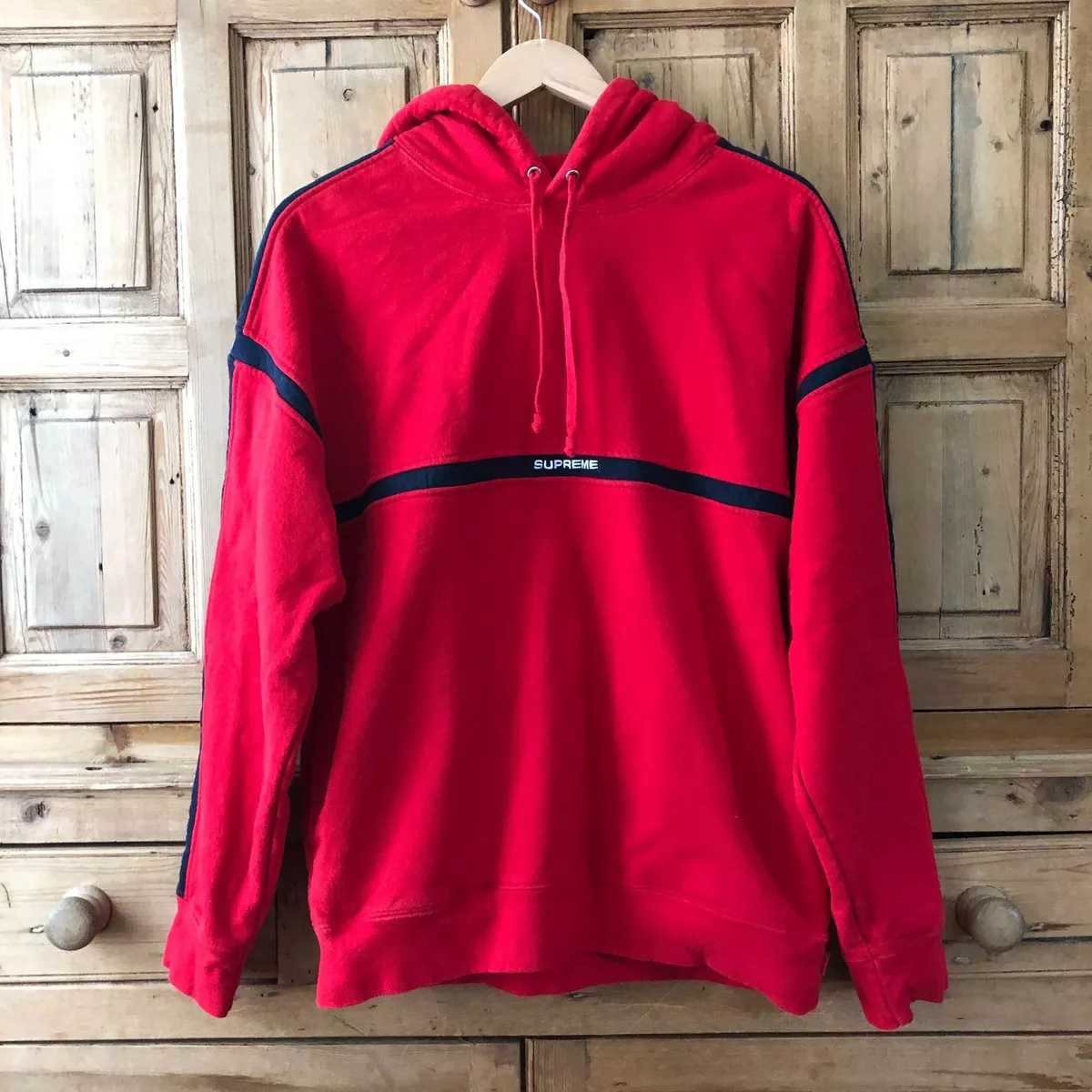 Supreme Medium Red Blue Embroidered Logo Hoodie Sweater