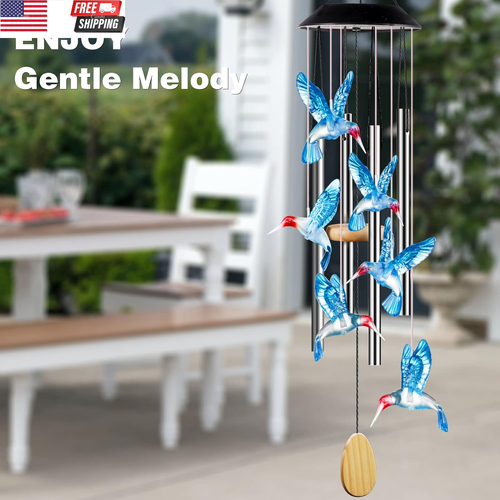 Wind Chimes,Hummingbird Solar Wind Chimes for outside Color Changing,4 Aluminum - Picture 4 of 7