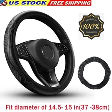 Ford Leather Steering Wheel Cover- Black Breathable Anti-Slip Grip Universal Fit