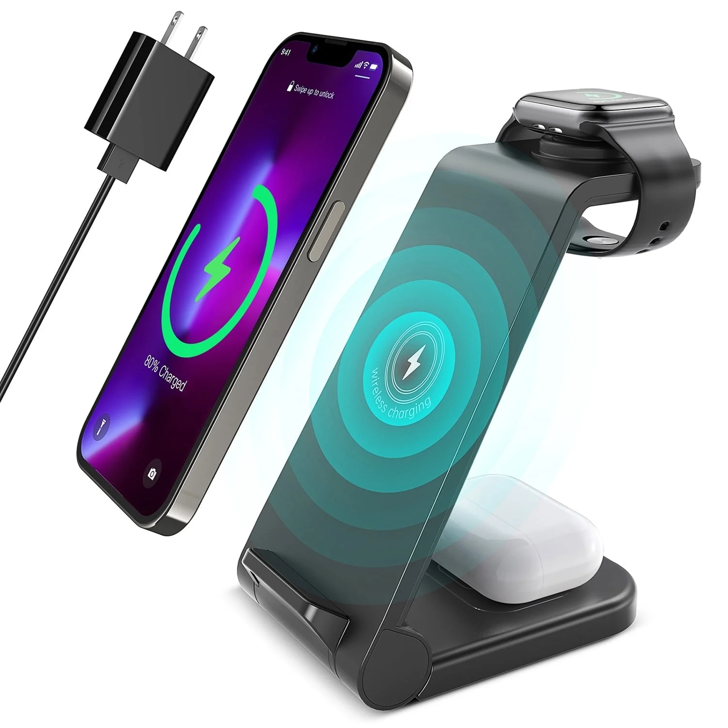 Wireless Charger, 23W 3 in 1 Wireless Charging Station, Fast Charging Dock for I-image