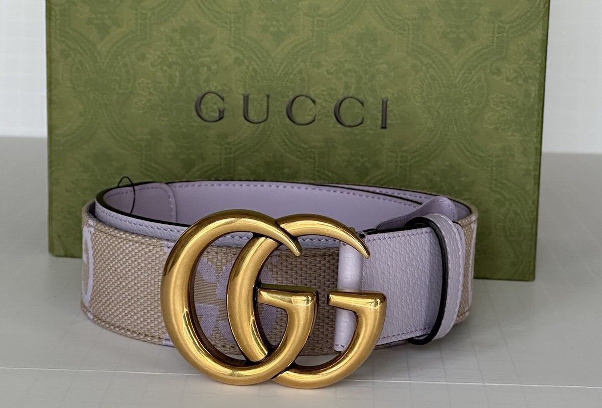 Gucci Women's GG Marmont Belt in Beige/Purple Canvas/Leather Gucci Women's GG Marmont Belt in Beige/Purple Canvas/Leather