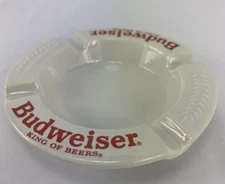 Vintage Budweiser White Round Ashtray King Of Beers 5.25" Haeger USA Table Desk