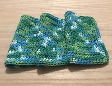 HANDMADE SET OF 3 CROCHET COTTON DISH CLOTHS OR WASH CLOTHS 8.5x8.5 INCHES NEW