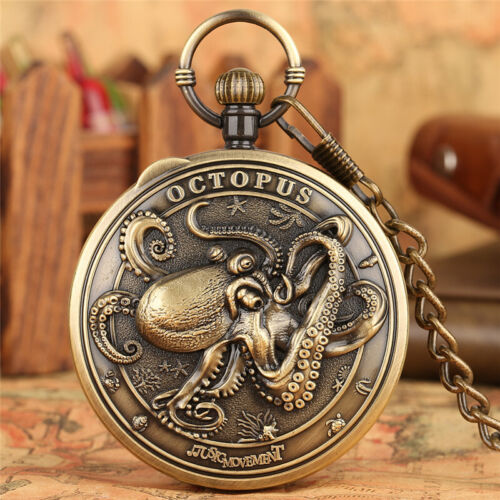 Special City Sky Musical Pocket Watch Octopus Manual Quartz Movement Chain Gift - Picture 1 of 15