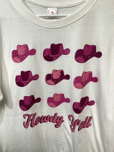Howdy Y’all Cowboy Hats (Rhinestones) XL Cotton New Tags Women’s T Shirt T10 - Picture 2 of 4