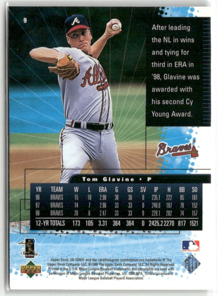 1999 UD IONIX #9 TOM GLAVINE ATLANTA BRAVES - Image 2 of 2