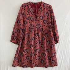 Madewell Dress size XL Silk Lace-Up Assam Floral Red Print Baby-doll Boho