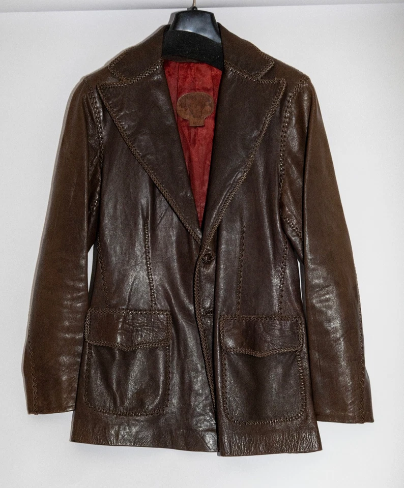 Vintage 70's Mens Leather Blazer Hand Stitched North Beach Pieles Pitic S.A. 38 - Image 2 of 4
