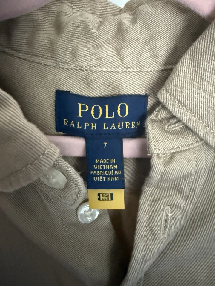 Ralph Lauren Polo Girls Long Sleeve Button-Down Dress, no belt, Khaki, Size 7 - Image 3 of 4