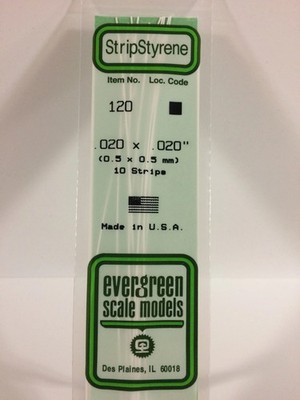 Evergreen 120 .020'' x .020'' x 14'' Styrene Strips (10) New Free Shipping