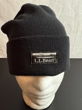 L.L. Bean Unisex Knit Beanie Wide Cuff Winter Hat OSFA Black Heavy Polyester
