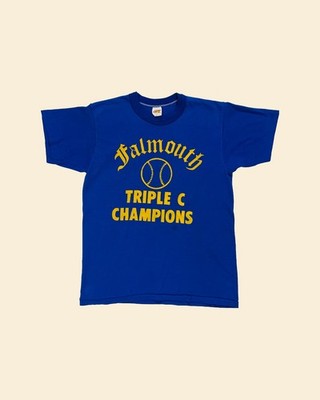 1970s Falmouth Triple C Champions Vintage T-Shirt Russell Blue Yellow S