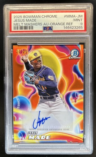 2025 Bowman Chrome Jesus Made Melt Mashers Auto Orange Refractor #/25 PSA 9