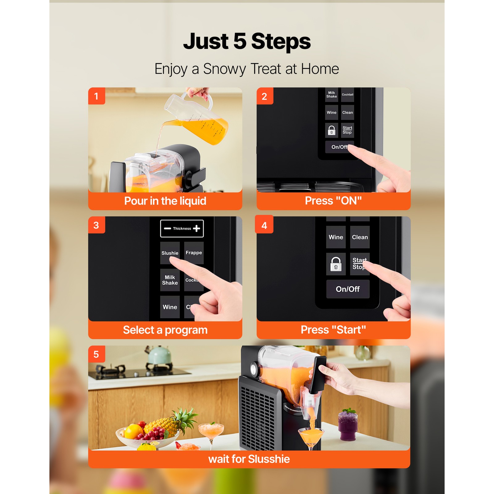 Uimoso 2.6L Frozen Drink Slushy Maker with 5 Preset Programs No Ice Required DIY