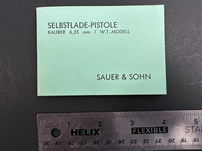 Sauer WT Model .25 Auto Manual High Quality German Reprint German Language