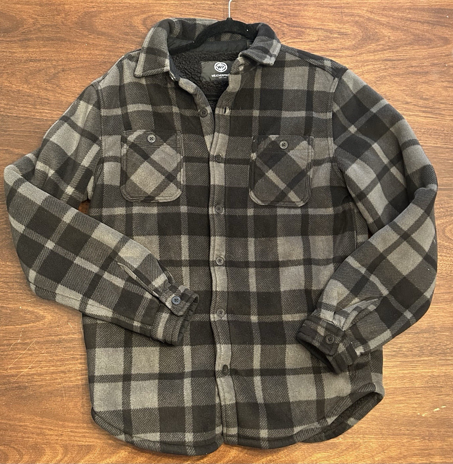 Weatherproof Men's Sherpa Lined Plaid Shirt Jacket Black Gray Pockets Size S