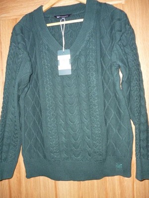 Crew Clothing Damen grüner Pullover mit Zopfmuster. Größe 14