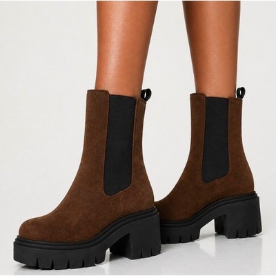 Steve Madden Wisteria Brown Suede Lug Sole Platform Chelsea Boots Womens 11 M