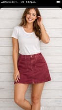 American Eagle Super Stretch Burgundy Corduroy Mini Skirt Size 6