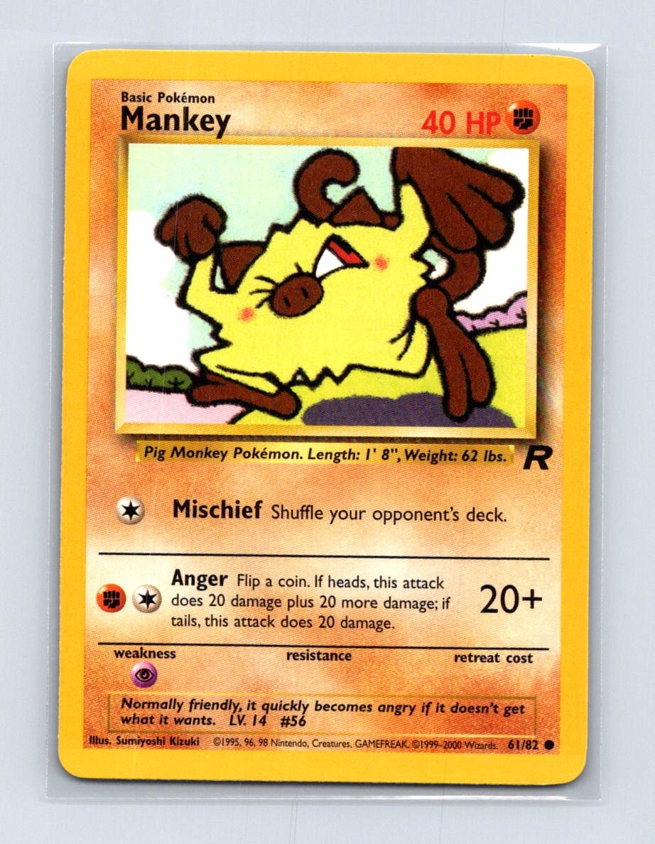 Mankey 61/82 Common Team Rocket Pokemon Unlimited Lightly Played