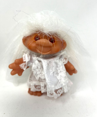 Rare Vintage 1986 DAM TROLL Bride with Veil and Dress White Hair