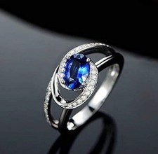2Ct Oval Cut Simulated Blue Sapphire Women's Wedding Ring 14k White Gold Plated
