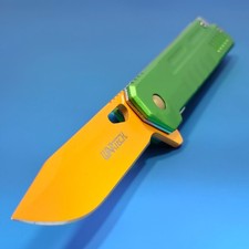 WarTech 7.75" NEW Orange Green Perforated Aluminum Assisted Pocket Knife EDC