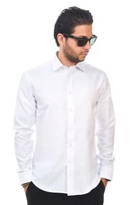 New Mens Dress Shirt Solid White Tailored Slim Fit Wrinkle Free Cotton AZAR MAN