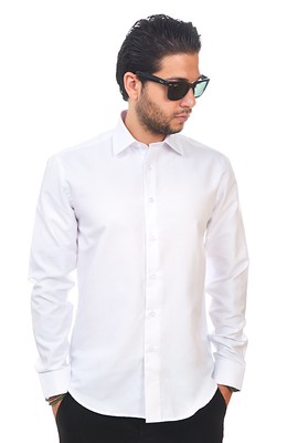 New Mens Dress Shirt Solid White Tailored Slim Fit Wrinkle Free Cotton AZAR MAN