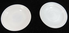 AKRO AGATE Glass Childs Set of Two 2-3/4  Dia. White Plates AKRO Stamp 1940s