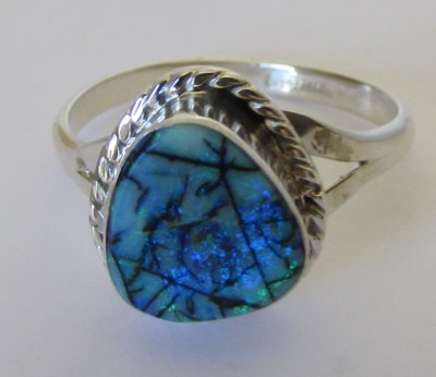 Native American Sterling Spider Web Opal Ring Size 8.5 w/C.O.A By Mabel Gray