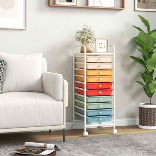 10-Drawer Rolling Storage Cart Organizer W/ Lockable Wheels Home Office Cabinet - Picture 10 of 13