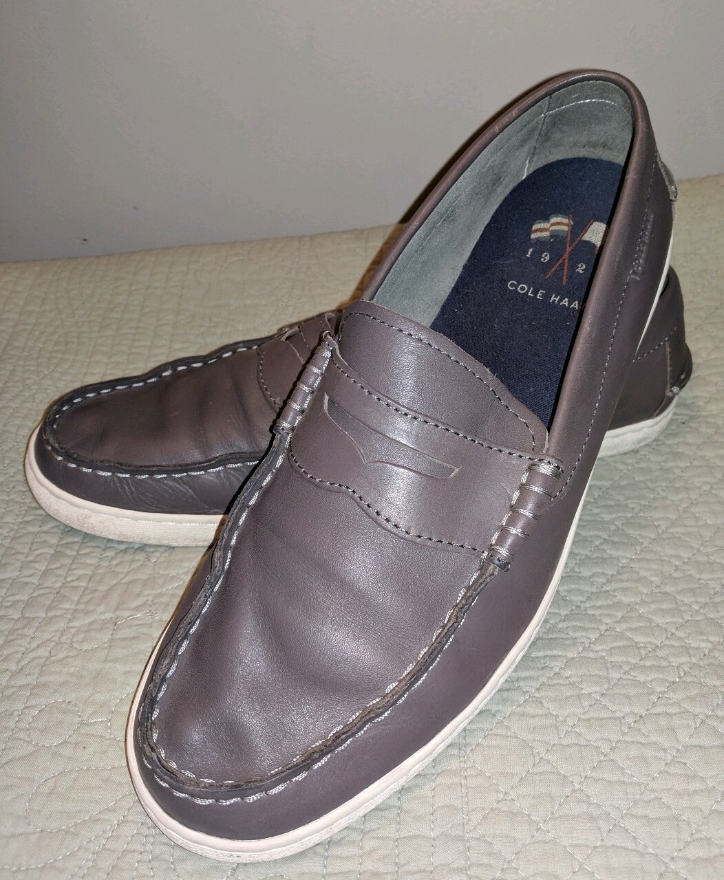 Cole Haan gray leather penny loafers 