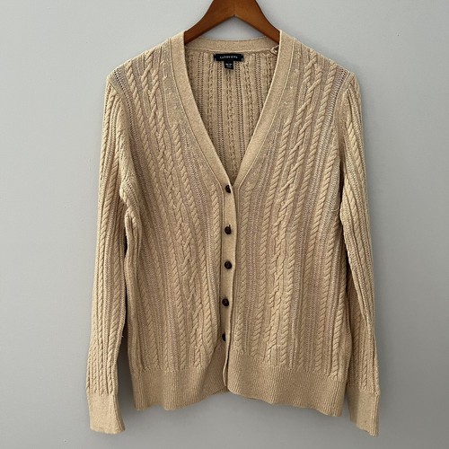 Lands End Cable Knit Sweater Cardigan 