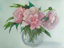Peonies in a Vase, Pawn, Watercolor