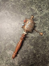 READ Vintage Tibetian Prayer Wheel Budhism Scroll Mantra Wisdom Karma Copper