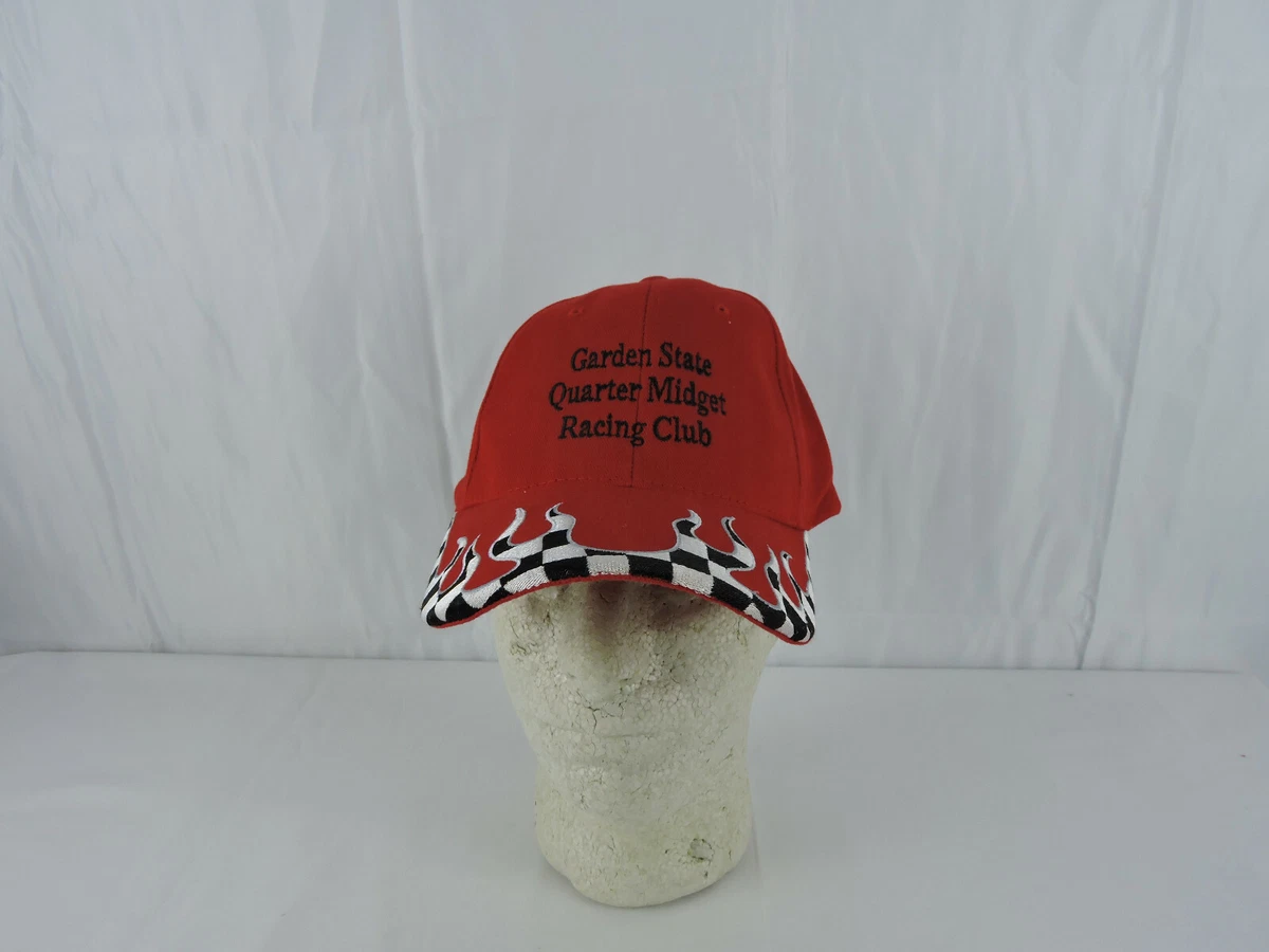 Garden State Quarter Midget Racing Club Ball Cap Hat Red Checker Flames Strap Bk