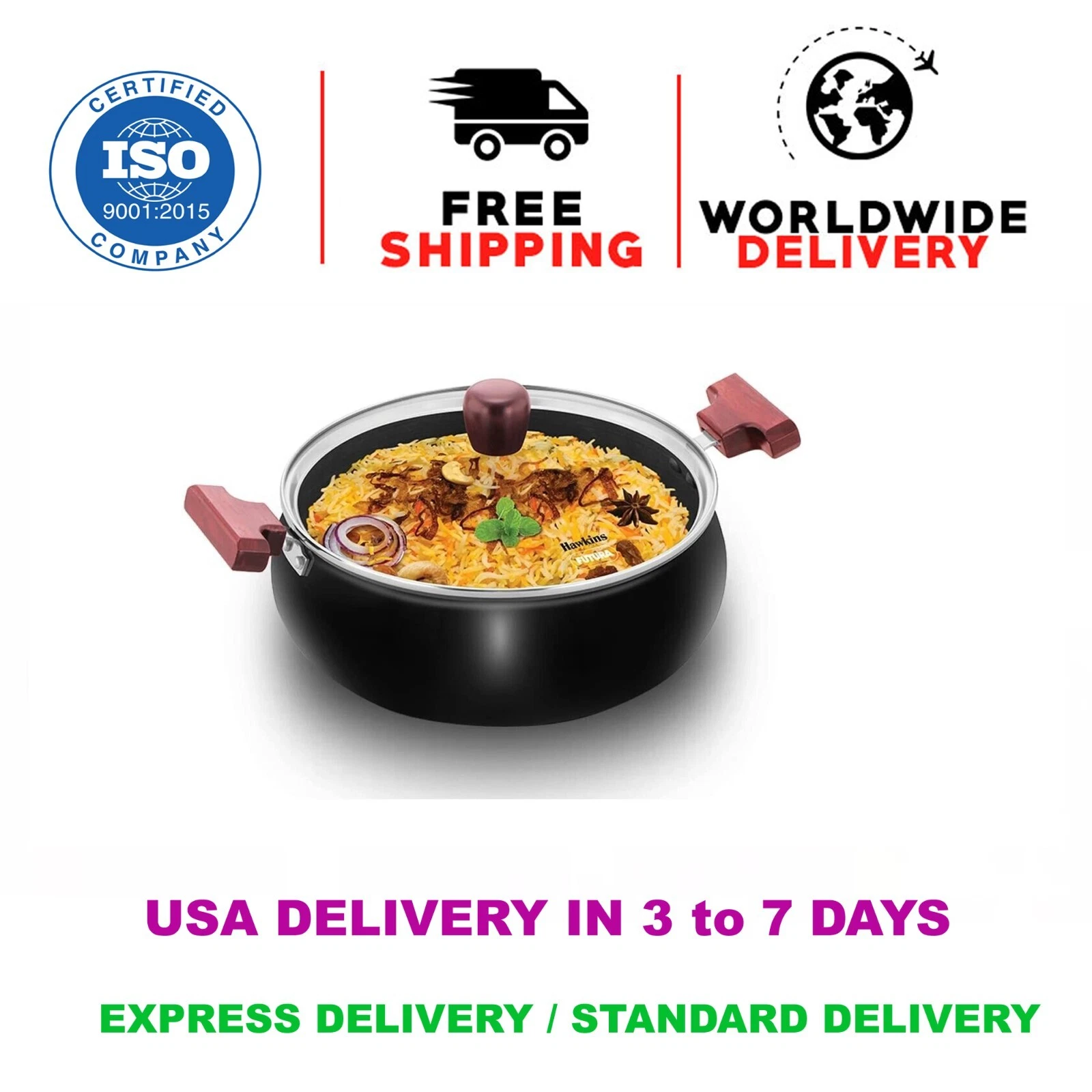 Futura 5 Ltr Cook n Serve Pan Handi Biryani Handi Stock Pot By Hawkins ACH50G