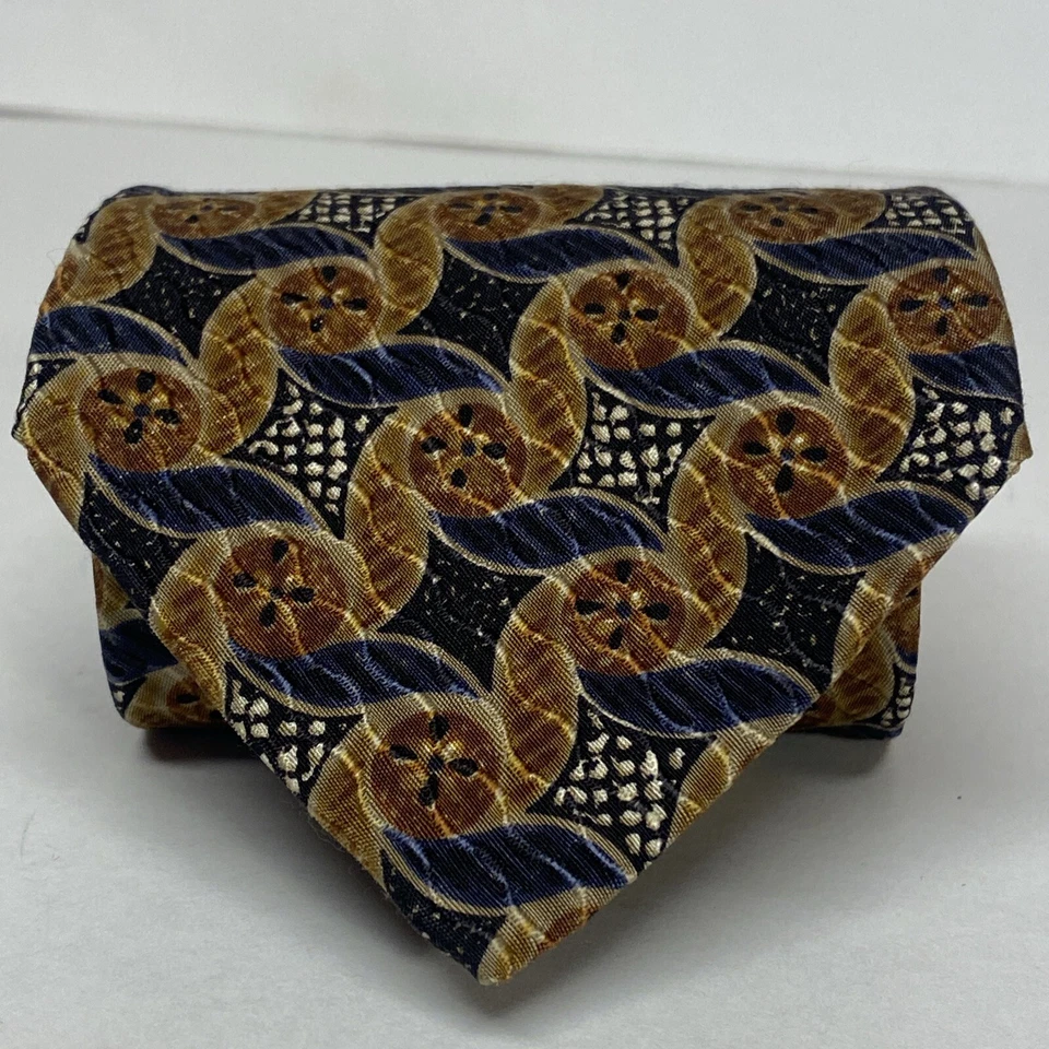 Corbata Hombre ERMENEGILDO ZEGNA Seda ITALIA Geométrica Negra Marrón Edición Especial. D9 Foto 3 de 4