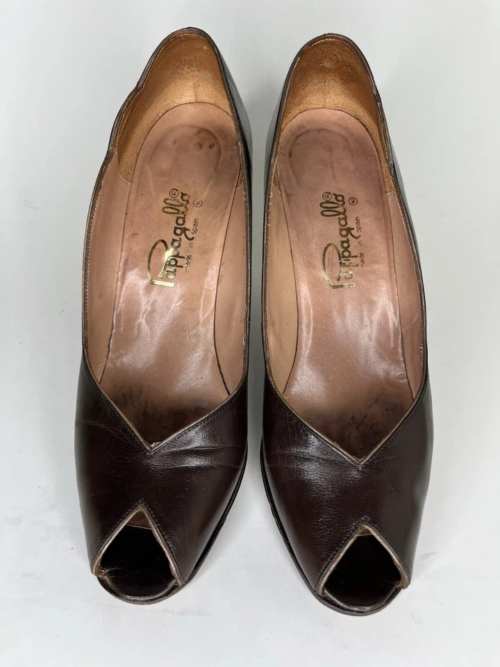 Zapatos de salón pappagallo para mujer talla 7M cuero marrón sin cordones hechos en España Foto 3 de 4