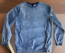 New With Tags Boy's Art Class Denim Crewneck Sweatshirt Blue Distressed Size L