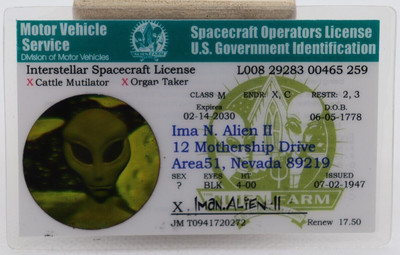 Alien Ima N. Alien II Spacecraft Operators License U.S. Government ID