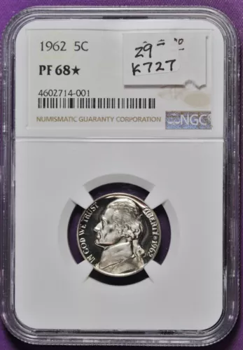 1962 Jefferson Nickel.  In NGC Holder.  PF 68* .  K727