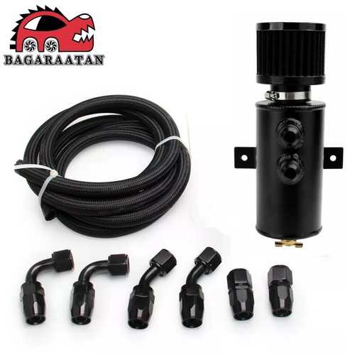 10AN Baffled Oil Catch Can Tank With Breather & Hose Fittings – Black Aluminum