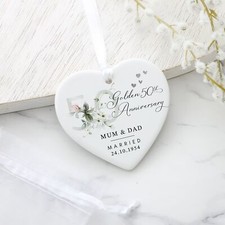 Personalised 50th Golden Anniersary Gift, 50th Anniversary Gift, Ceramic Heart